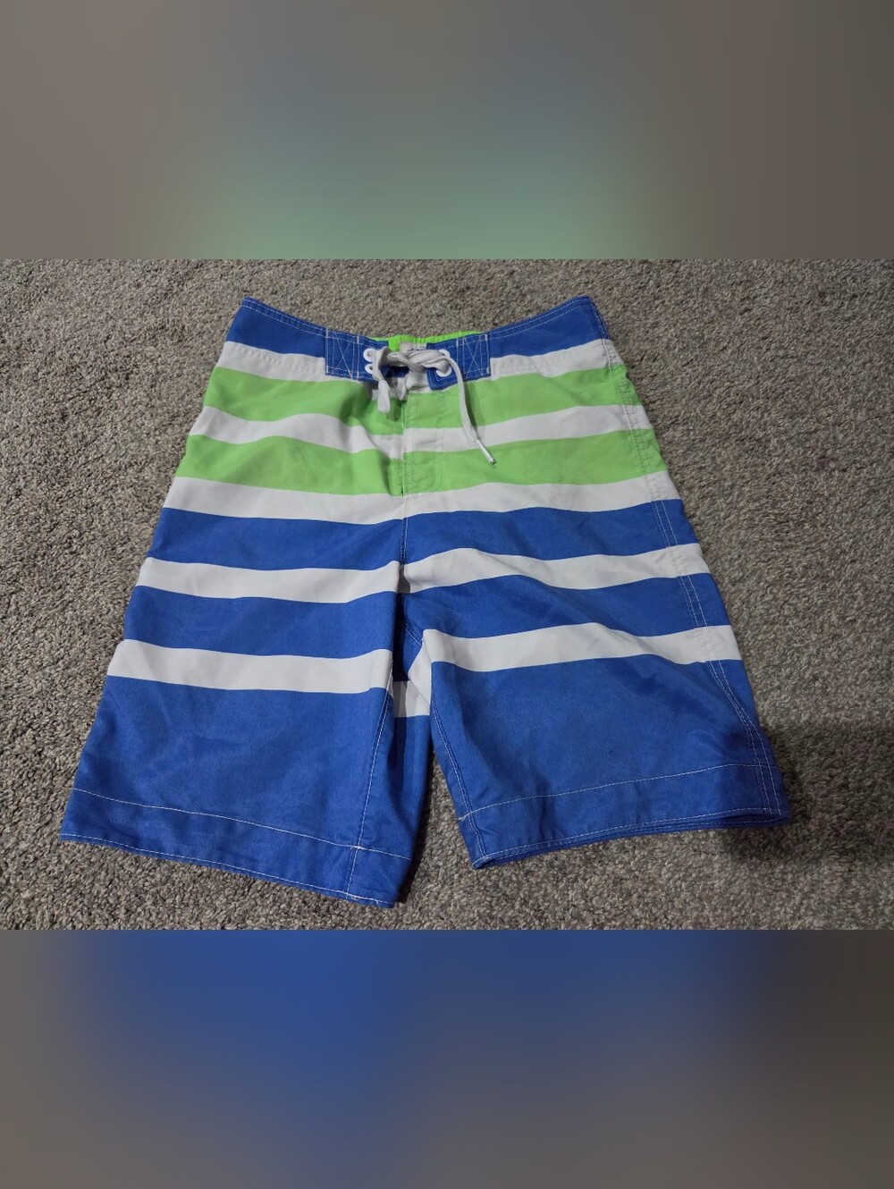 Abercrombie & Fitch Blue, White & Light Green Striped Boys Swim Shorts Size XL